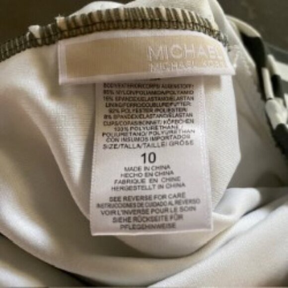 Michael Kors Olive Striped One Shoulder Swimsuit 10 - Picture 2 of 4